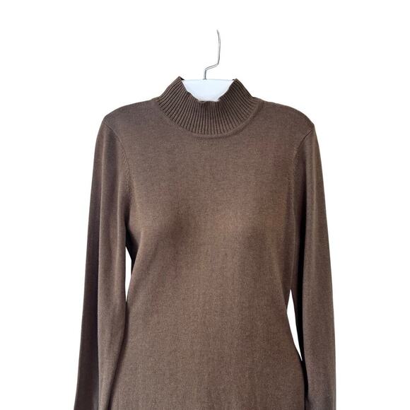 New CHASER Sweater Mini Dress Mock Neck Long Sleeve Side Slit Taupe Women's Sz S - Picture 3 of 11